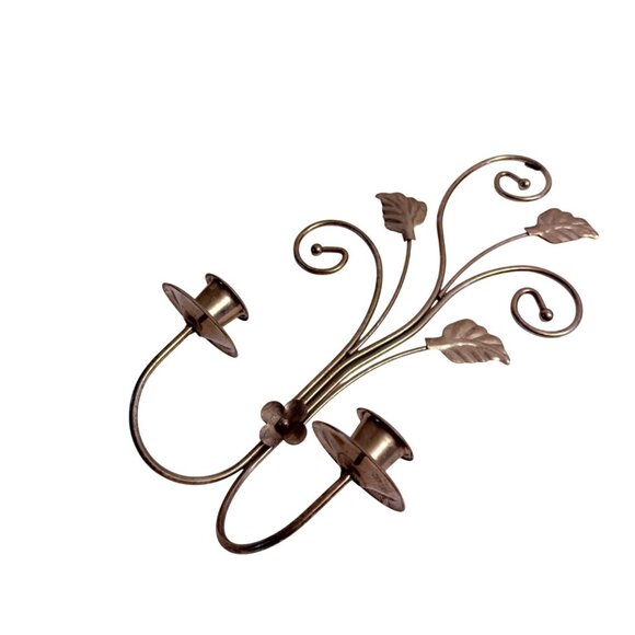 Regency Brass Taper Candle Sconce Decorative Romantic Wall Mounted Leaf Scroll - Picture 3 of 12